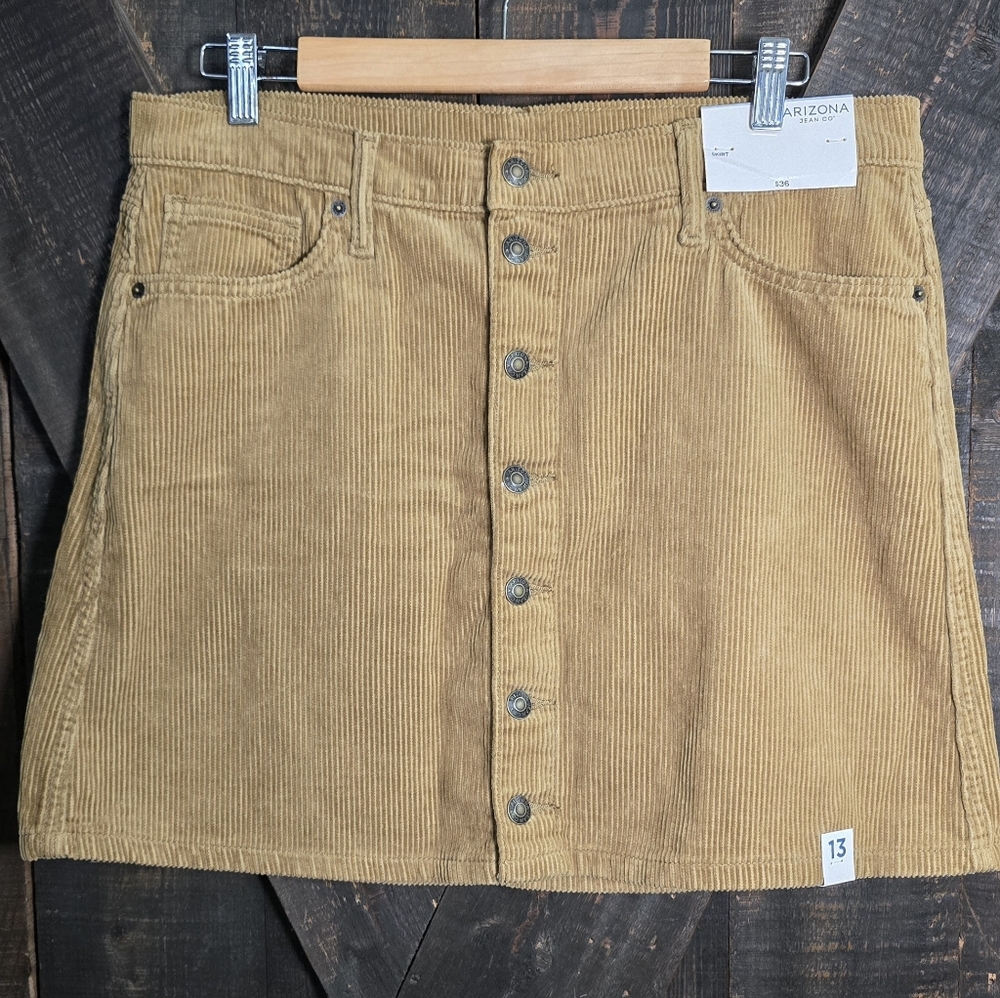 Arizona Jean Co. Corduroy Button-Front Skirt - Tan Jrs Large NWT